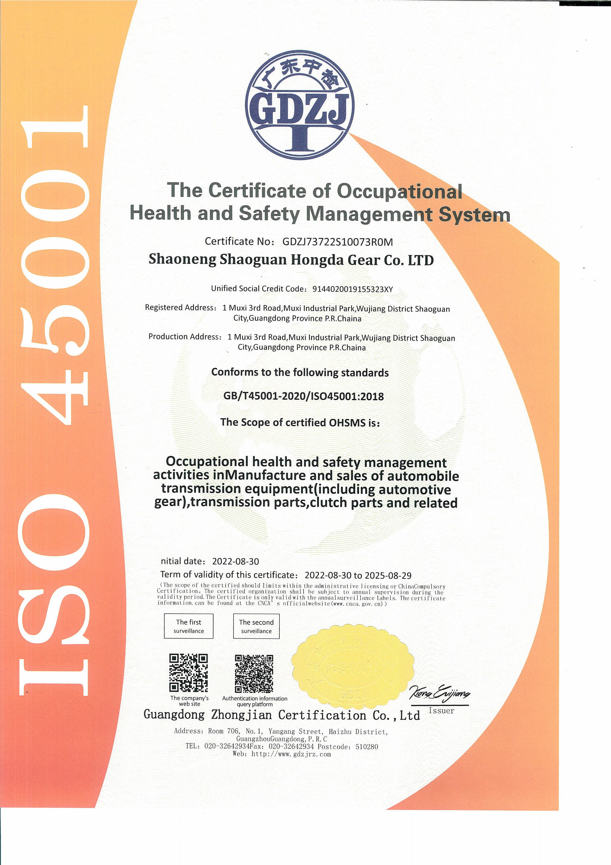 OHSMS Certificate